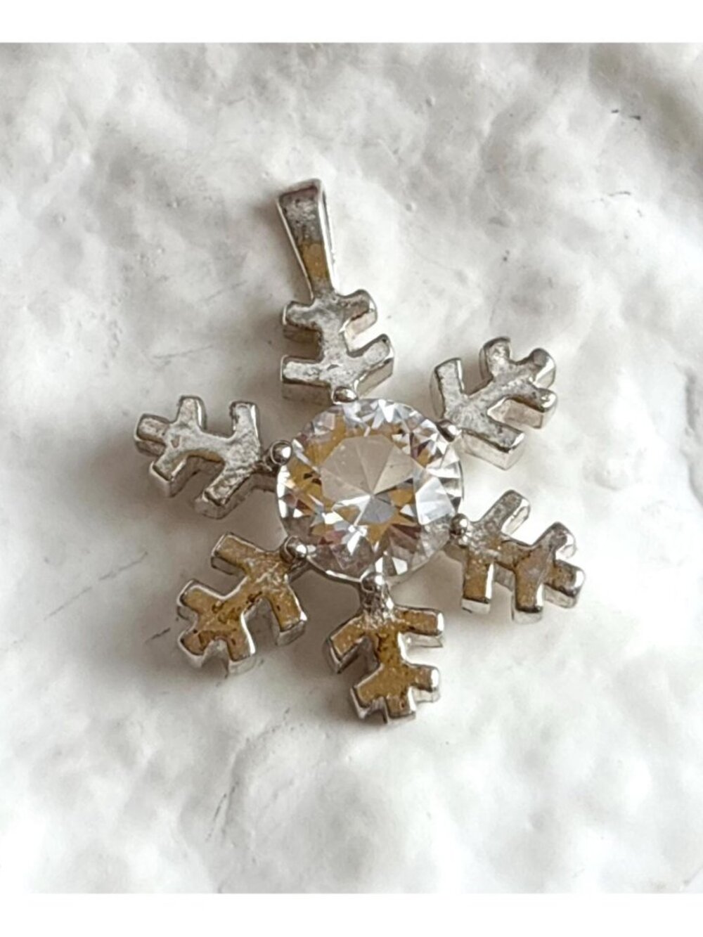 Snowflake Shaped CZ Gemstone Sterling Silver 925 Vintage Pendant | Charm